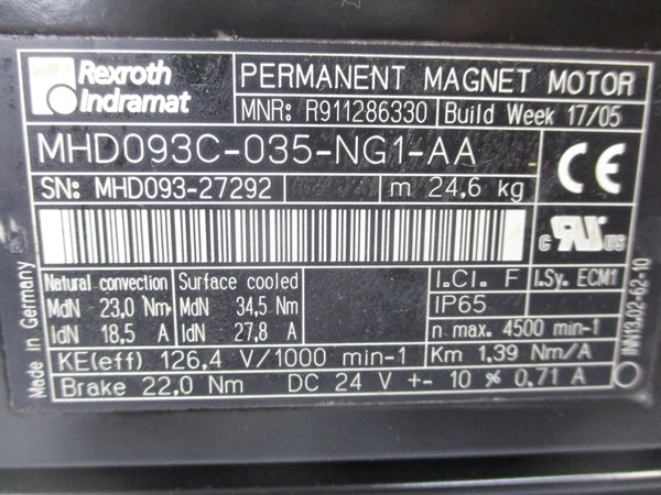 REXROTH R911286330 MHD093C-035-NG1-AA 24VDC 0.71A REMAN