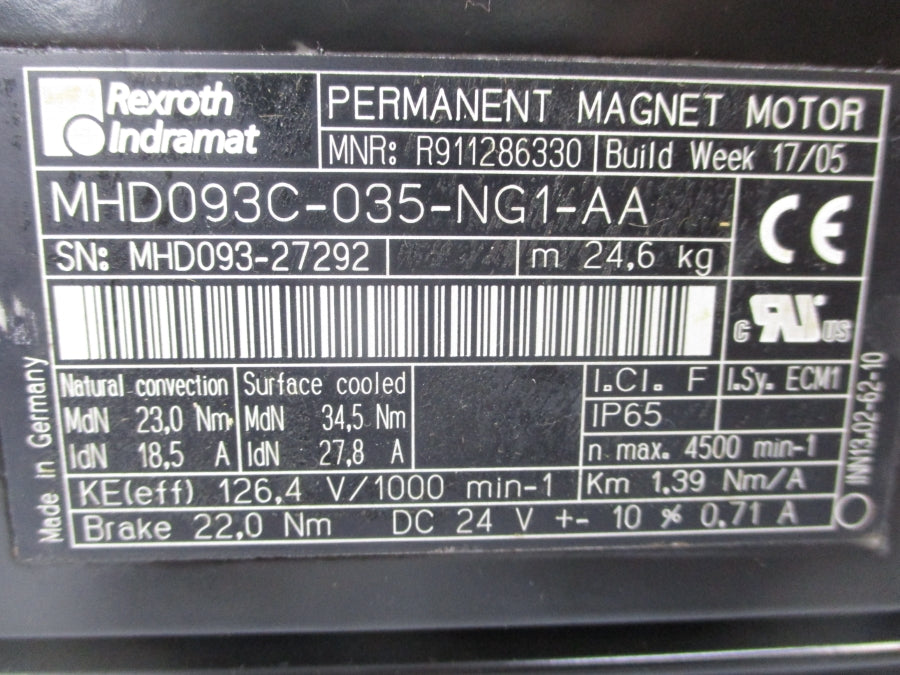 REXROTH R911286330 MHD093C-035-NG1-AA 24VDC 0.71A REMAN