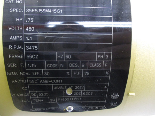 BALDOR 35E5159M415G1 SER. F 460V 1.1A NSMP