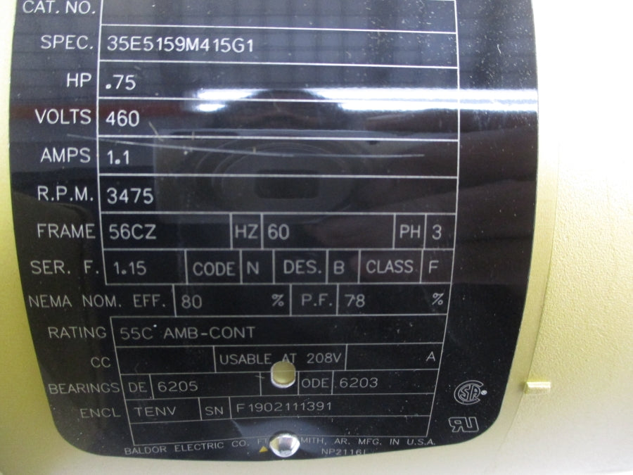 BALDOR 35E5159M415G1 SER. F 460V 1.1A NSMP