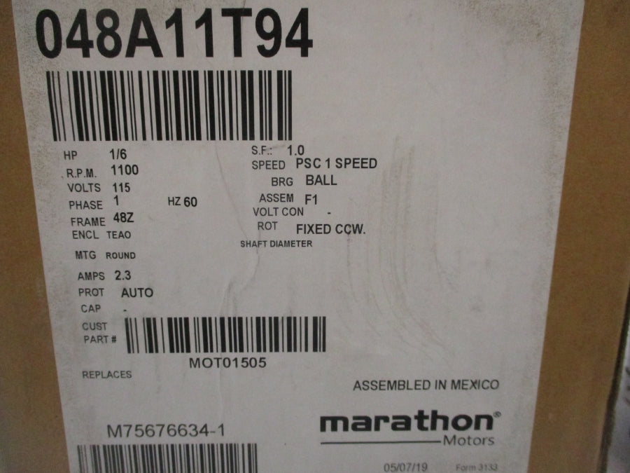 MARATHON 048A11T94N MOT01505 115V 2.3A NSMP