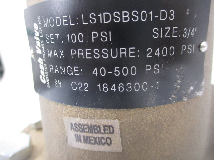 CASH VALVE LS1DSBS01-D3 100PSI 3/4" NSNP