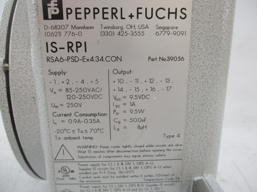 PEPPERL FUCHS RSA6-PSD-EX4.34.CON 39056 85-250VAC 0.9A-0.35A NSNP