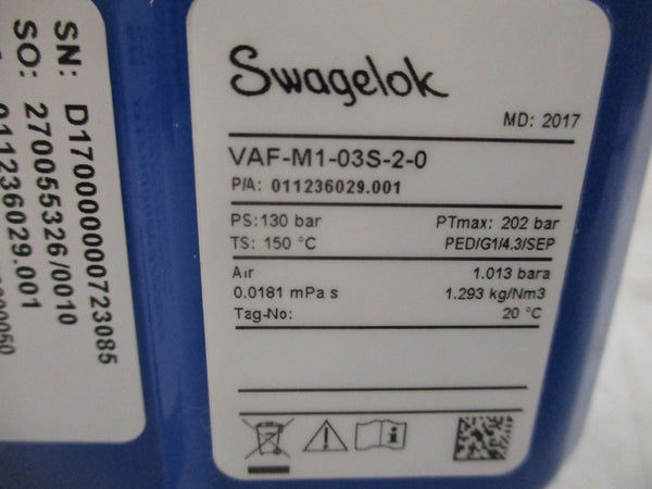 SWAGELOK VAF-M1-03S-2-0 130PSI NSMP