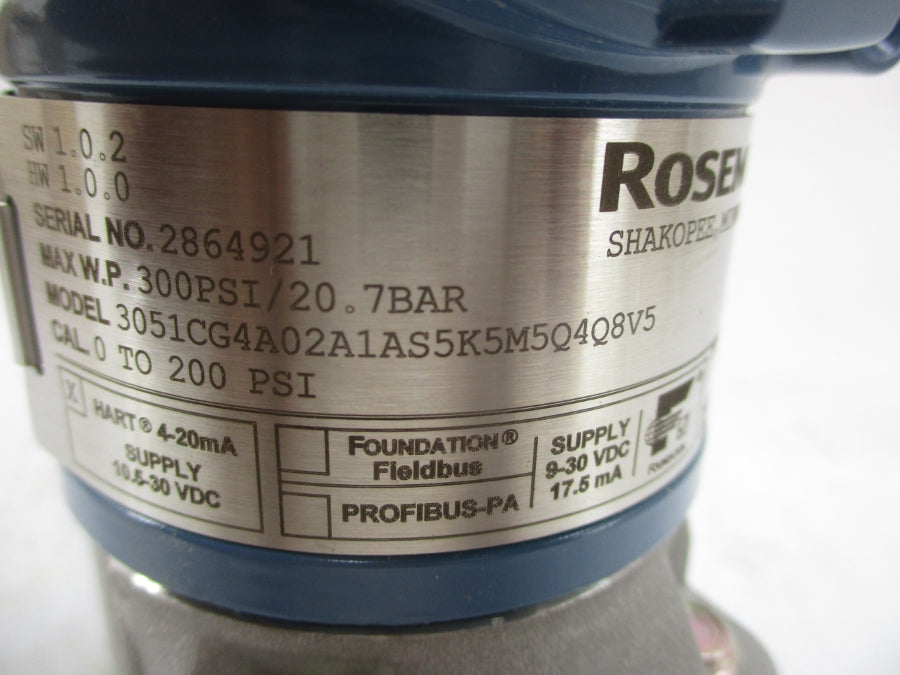 ROSEMOUNT 3051CG4A02A1AS5K5M5Q4Q8V5 10.5-30VDC 0-200PSI NSMP