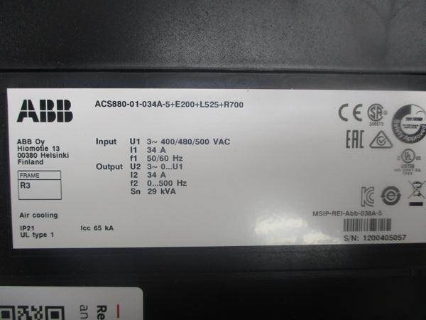 ABB ACS880-01-034A-5+E200+L525+R700 400/500VAC 34A NSNP
