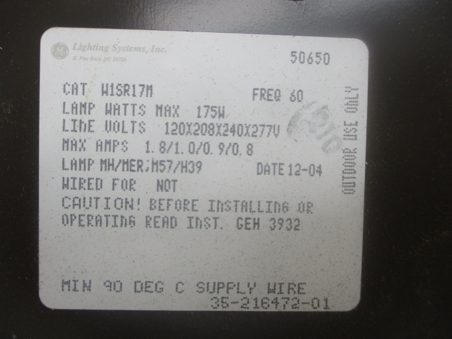 GENERAL ELECTRIC W1SR17M 120/277V 1.8/0.8A NSNP