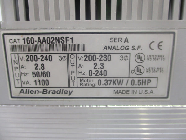 ALLEN BRADLEY 160-AA02NSF1 SER. A 200-240V 2.3A (BR/WH) NSMP
