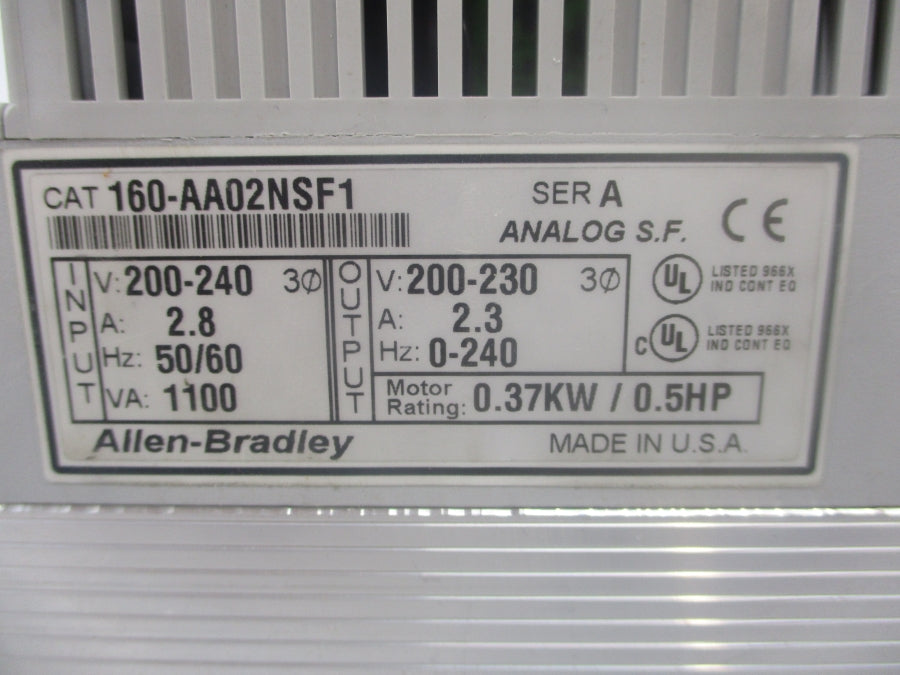 ALLEN BRADLEY 160-AA02NSF1 SER. A 200-240V 2.3A (BR/WH) NSMP