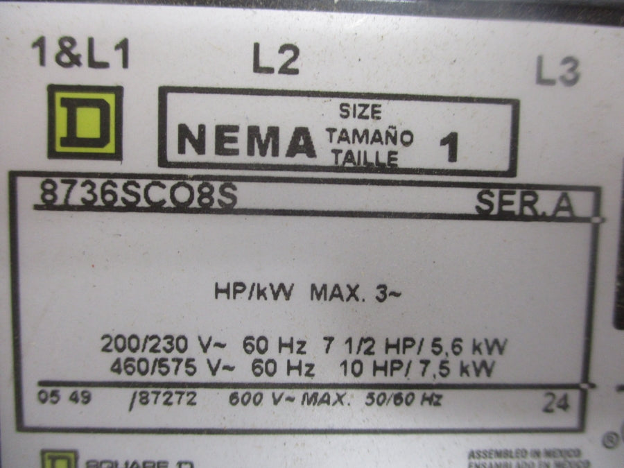 SQUARE D 8736SCO8V02S SER. A 110/120V NSMP
