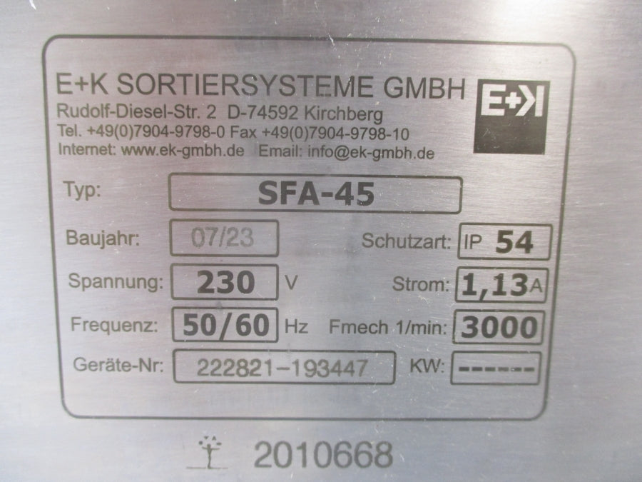 E+K SORTING SYSTEMS SFA-45 230V 1.13A NSNP