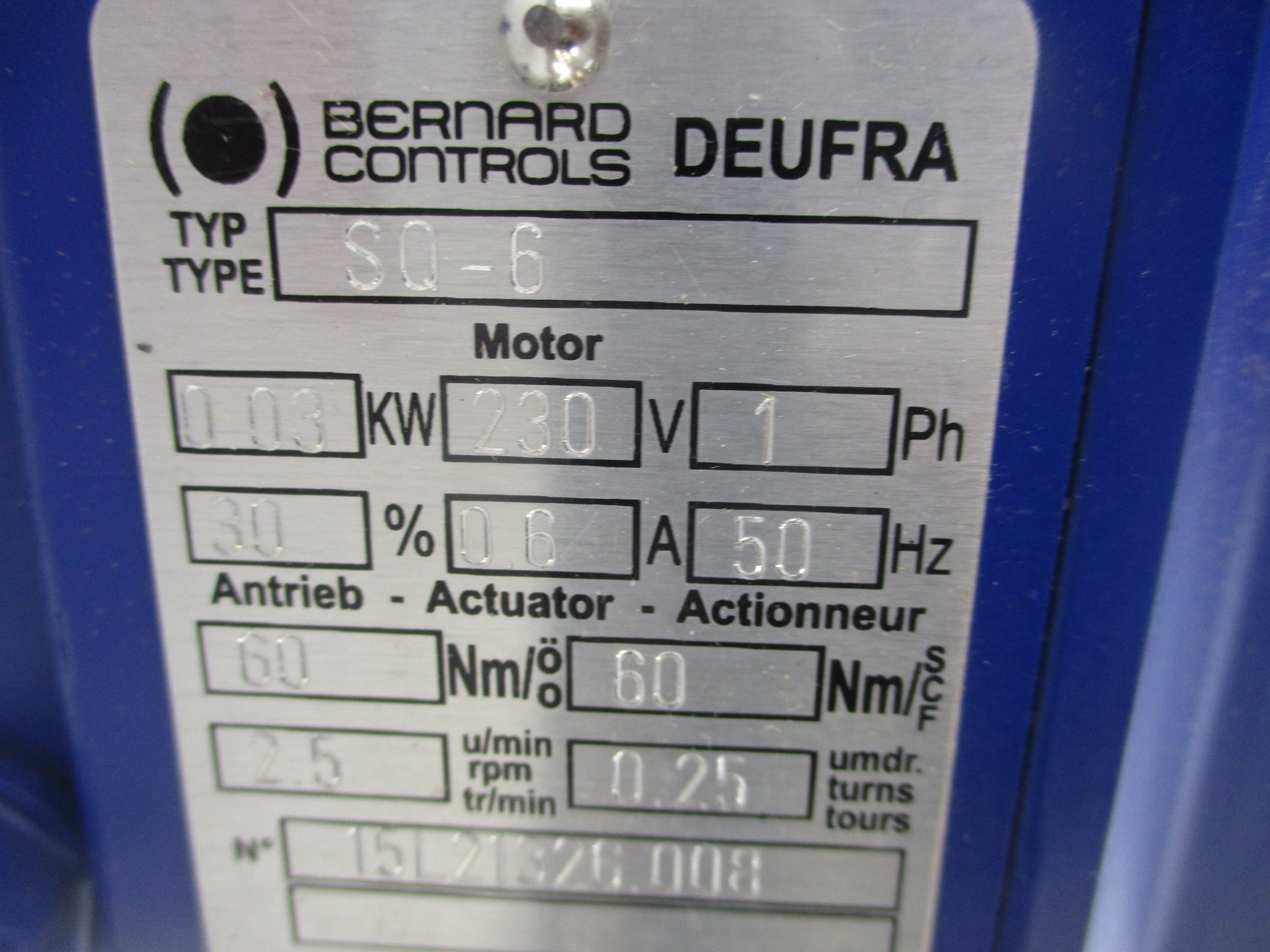 BERNARD CONTROLS SQ-6 230V 0.6A NSNP