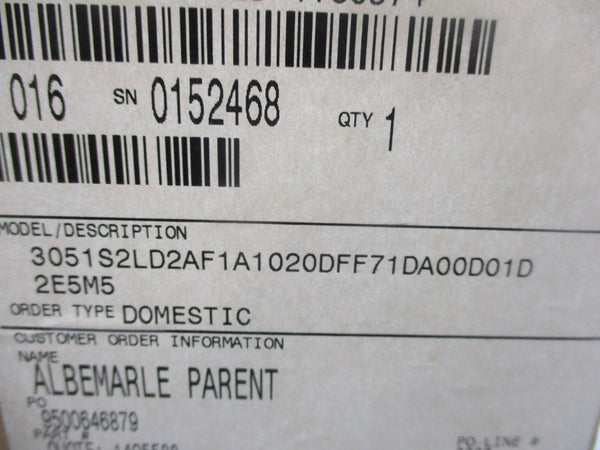 ROSEMOUNT 3051S2LD2AF1A1020DFF71DA00D01D2E5M5 10.5-42.4VDC NSMP