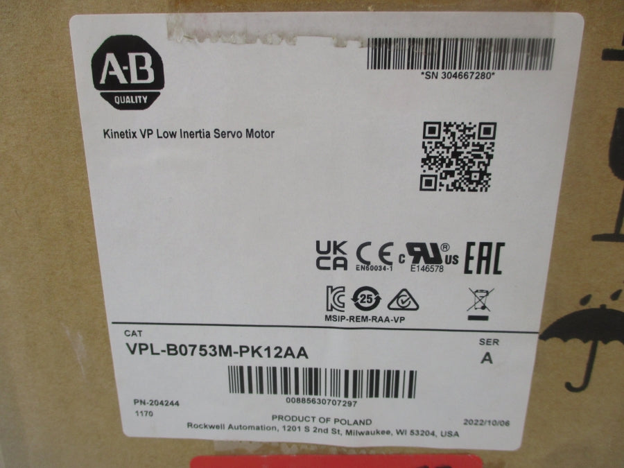 ALLEN BRADLEY VPL-B0753M-PK12AA SER. A 480VAC 6.12A NSMP