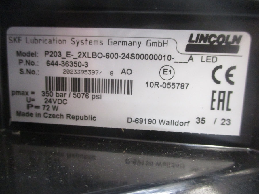 LINCOLN P203E-2XLBO-600-24S00000010-A 644-36350-3 24VDC 5076PSI UNMP