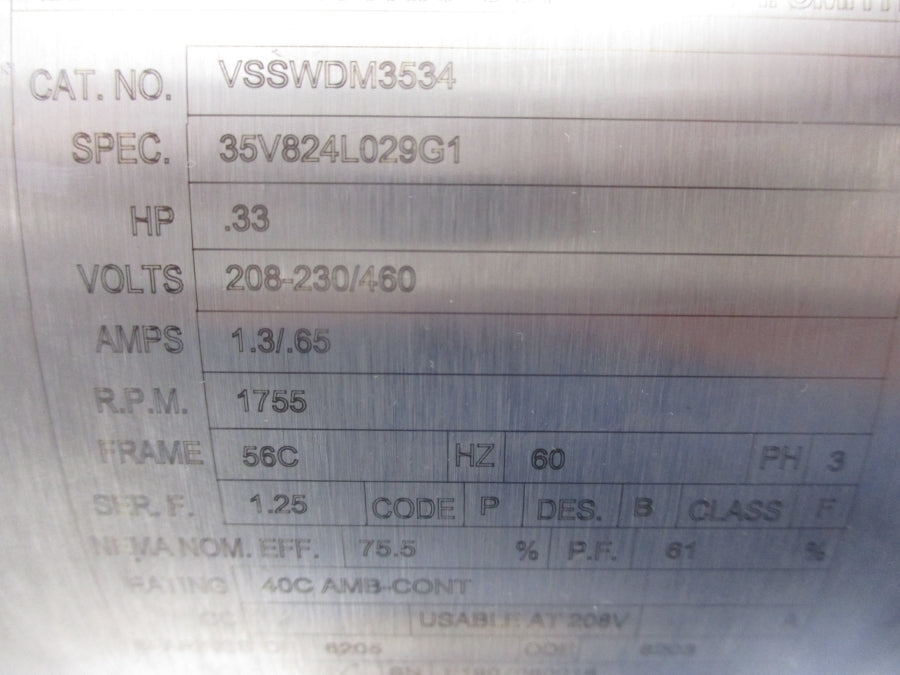 BALDOR VSSWDM3534 35V824L029G1 108-230/460V 1.3/.65A NSNP