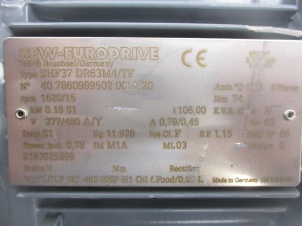 SEW EURODRIVE SHF37DR63M4/TF 277/480V REMAN