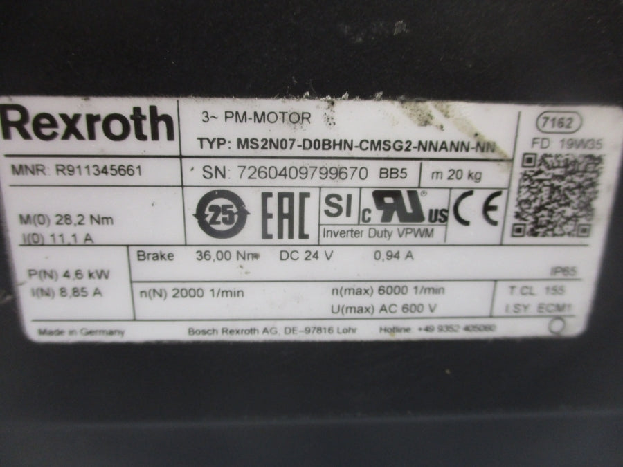 REXROTH R911345661 MS2N07-D0BHN-CMSG2-NNANN-NN 24VDC .4A NSNP