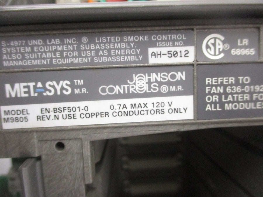 JOHNSON CONTROLS EN-BSF501-0 120V .7A REV. N NSNP