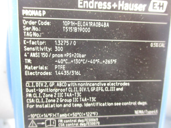 ENDRESS HAUSER 10P1H-EL0A1RA0B4BA 4" NSMP