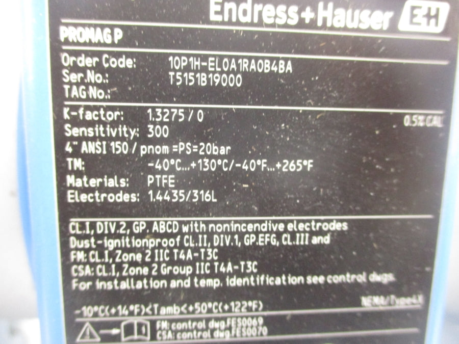 ENDRESS HAUSER 10P1H-EL0A1RA0B4BA 4" NSMP