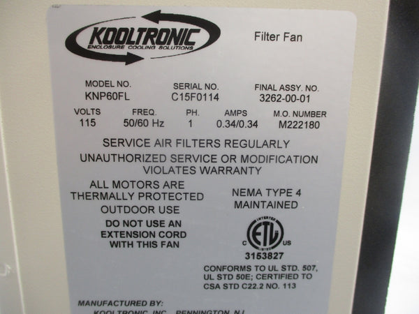 KOOLTRONIC KNP60FL 115V 0.34/0.35A NSNP