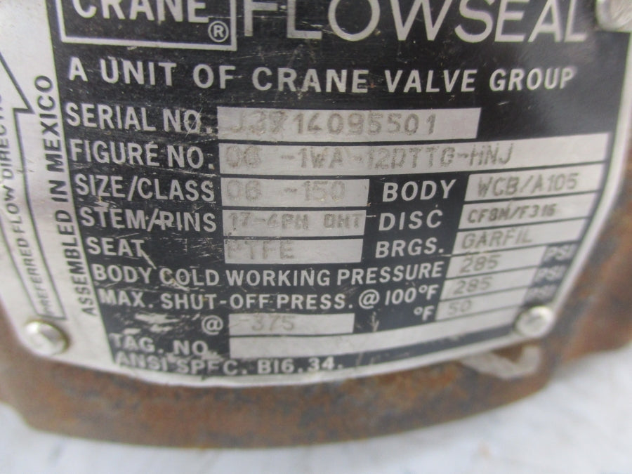 CRANE FLOWSEAL 06-1WA-12DTTG-HNJ 285PSI 6" (AS PICTURED) UNMP