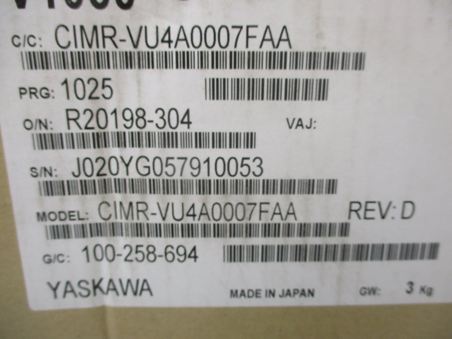 YASKAWA CIMR-VU4A0007FAA REV. D 380-480V 8.1/6.0A NSMP