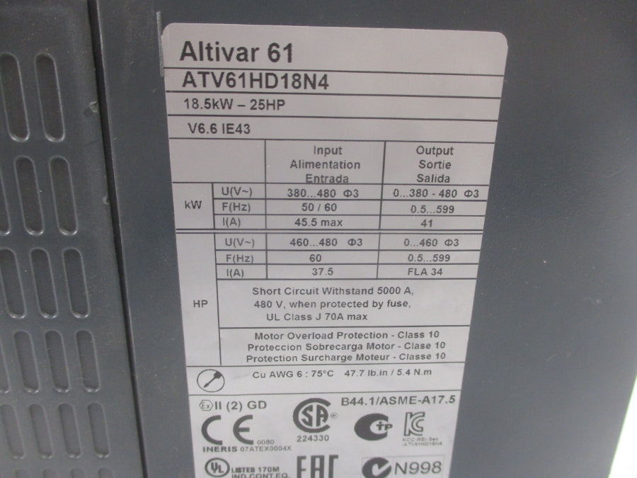 SCHNEIDER ELECTRIC ATV61HD18N4 380-480V 45.5A (AS PICTURED) UNMP
