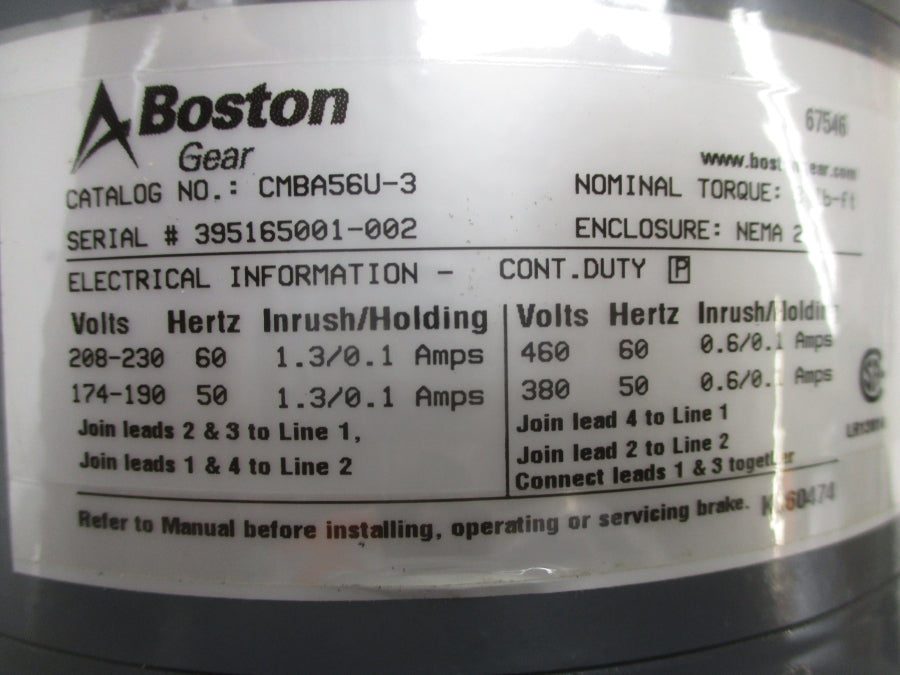 BOSTON GEAR CMBA56U-3 208-230V 1.3A/0.1A NSNP