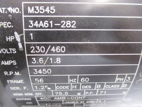 BALDOR M3545 34A61-282 230/460V 3.6/1.8A UNMP