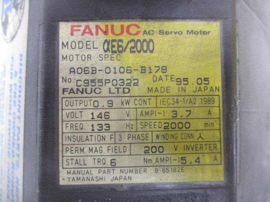 FANUC A06B-0106-B178 146V 3.7A UNMP