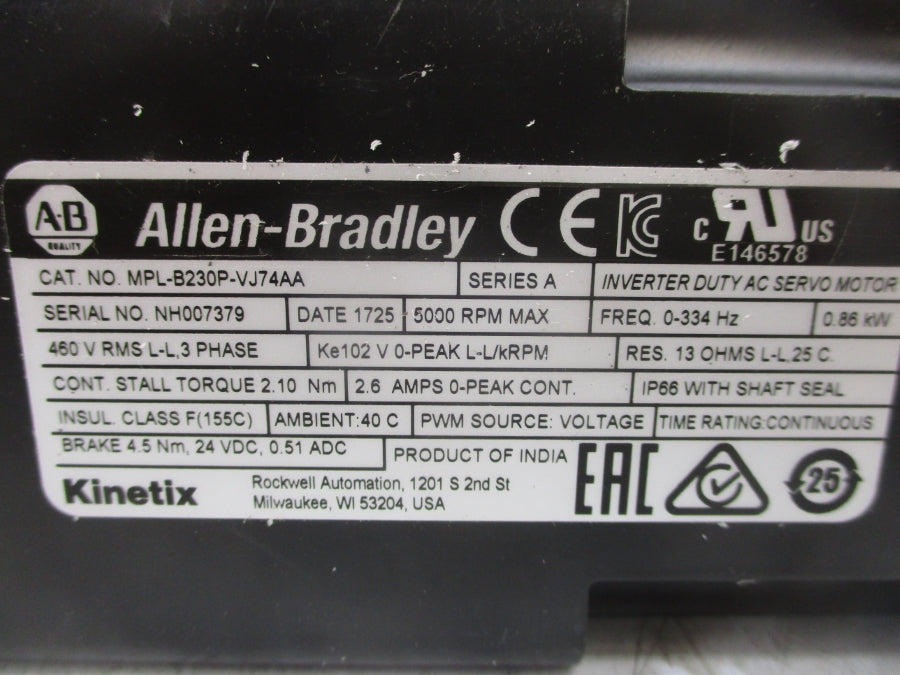 INDUSTRIAL SPARE PART MPL-B230P-VJ74AA SER. A 460V 2.6A NSMP