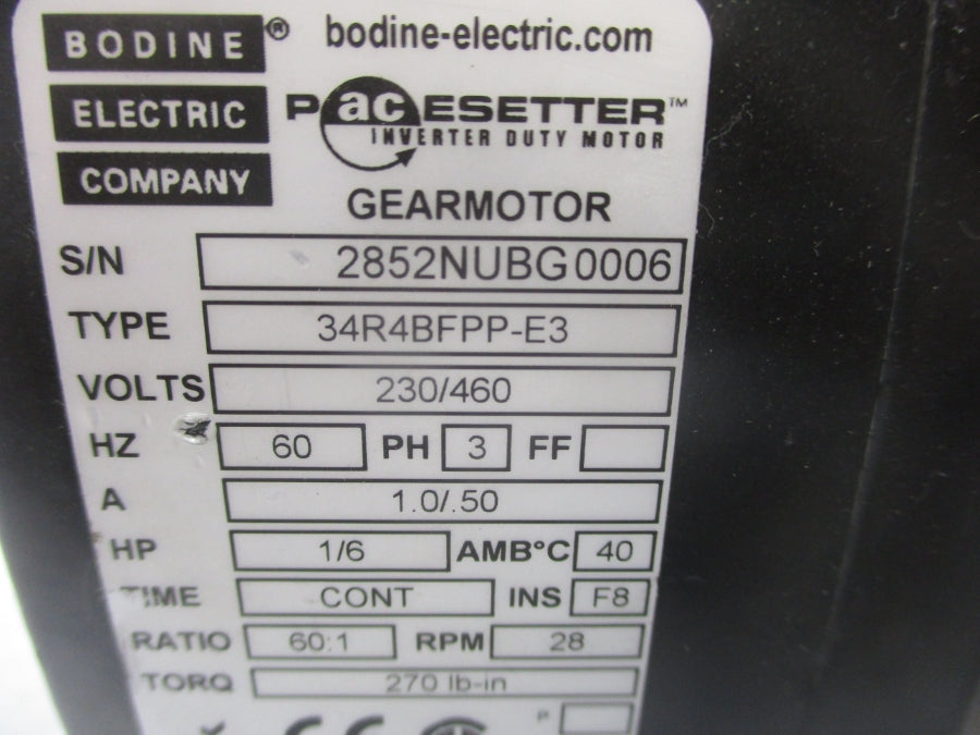 BODINE ELECTRIC 34R4BFPP-E3 230/460V 1.0/0.50A NSNP