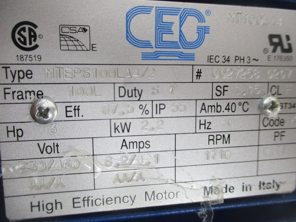 CEG MTEPS100LA4/2 230/460V 8.2/4.1A REMAN