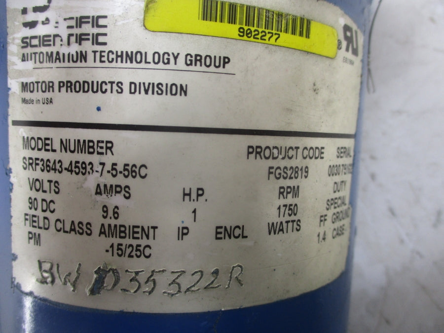 PACIFIC SCIENTIFIC SRF3643-4593-7-5-56C 90VDC 9.6A UNMP