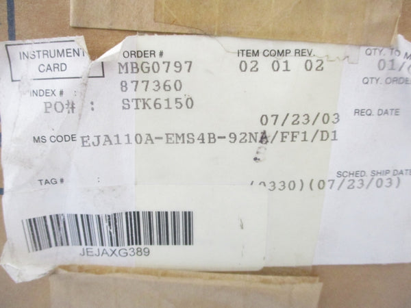 YASKAWA EJA110A-EMS4B-92NB/FF1/D1 24VDC 2300PSI (AS PICTURED) NSMP