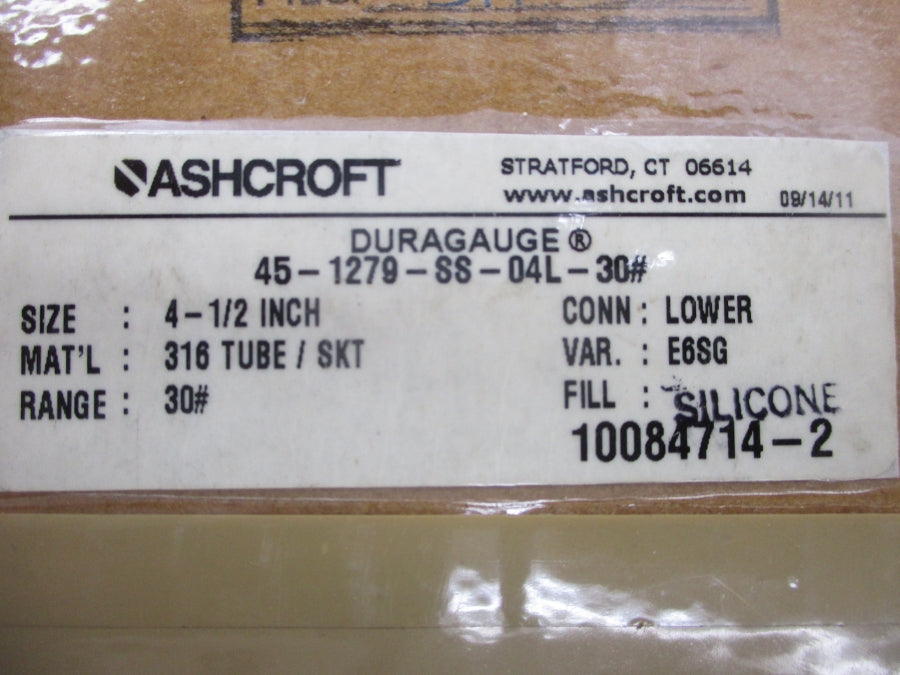 ASHCROFT 45-1279-SS-04L-30# 4-1/2"(AS PICTURED) NSMP