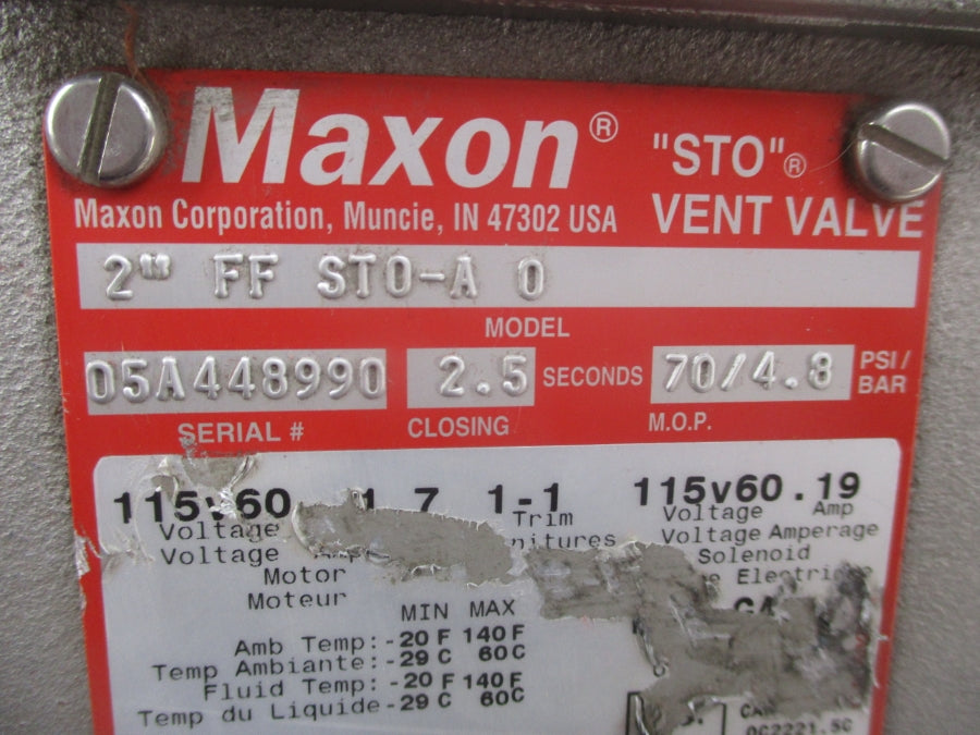 MAXON FF ST0-A 0 115V 19A 70/4.8PSI 2" UNMP