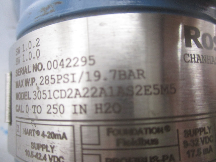 ROSEMOUNT 3051CD2A22A1AS2E5M5 10.5-42.4VDC 285PSI NSNP