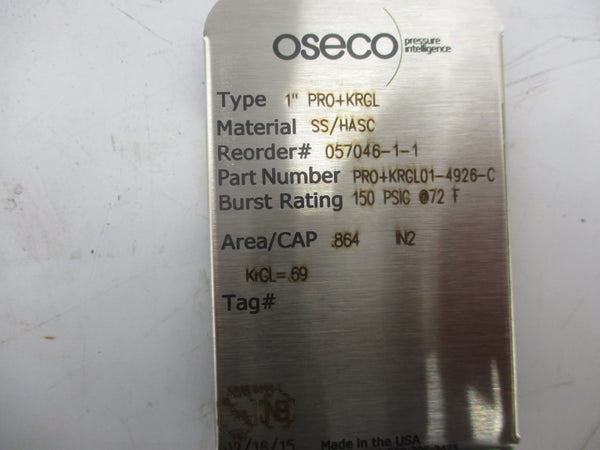 OSECO PRO+KRGL01-4926-C 150PSI 1" NSMP