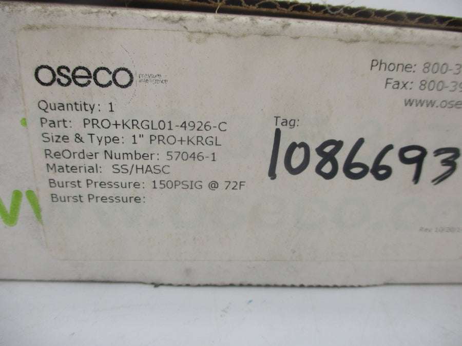OSECO PRO+KRGL01-4926-C 150PSI 1" NSMP