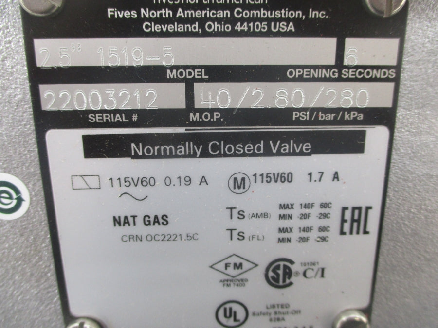 FIVES NORTH AMERICAN 1519-5 115V .19A 280PSI NSNP