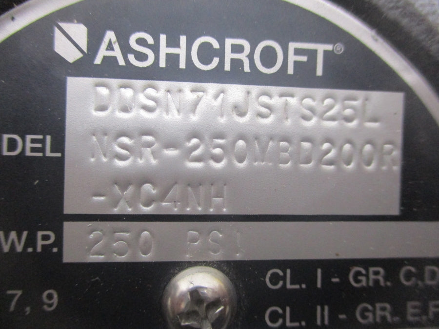 ASHCROFT DDSN71JSTS25LNSR-250MBD200R-XC4NH 250PSI UNMP