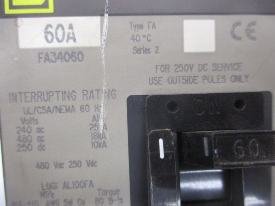 SQUARE D FA34060 SER. 2 480V 60A NSMP