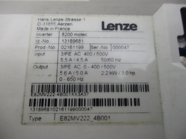 LENZE E82MV222-4B001 400/500V 5.5A/4.5A NSNP