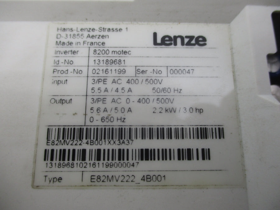 LENZE E82MV222-4B001 400/500V 5.5A/4.5A NSNP