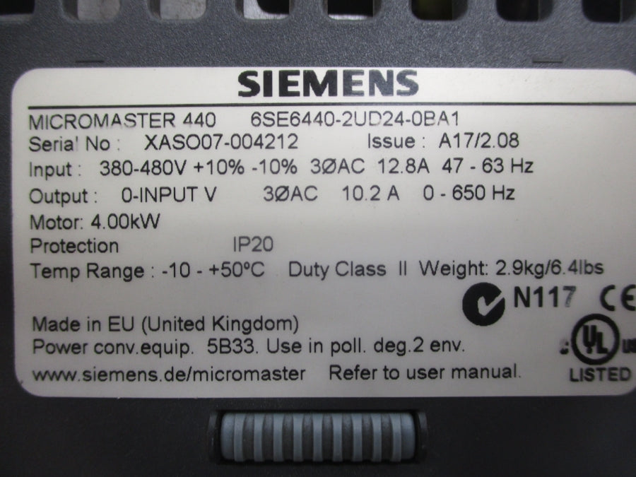 SIEMENS 6SE6440-2UD24-0BA1 380-480V 12.8A NSNP