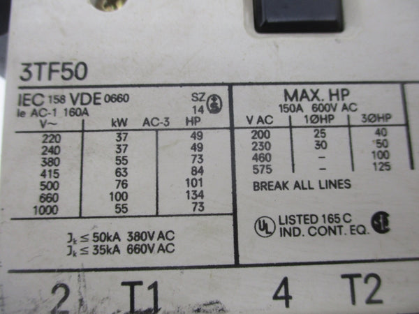 SIEMENS 3TF50 110/132V 160A (AS PICTURED) UNMP