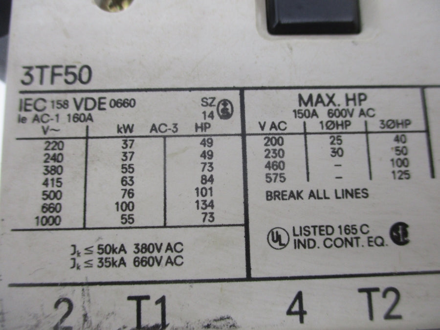 SIEMENS 3TF50 110/132V 160A (AS PICTURED) UNMP